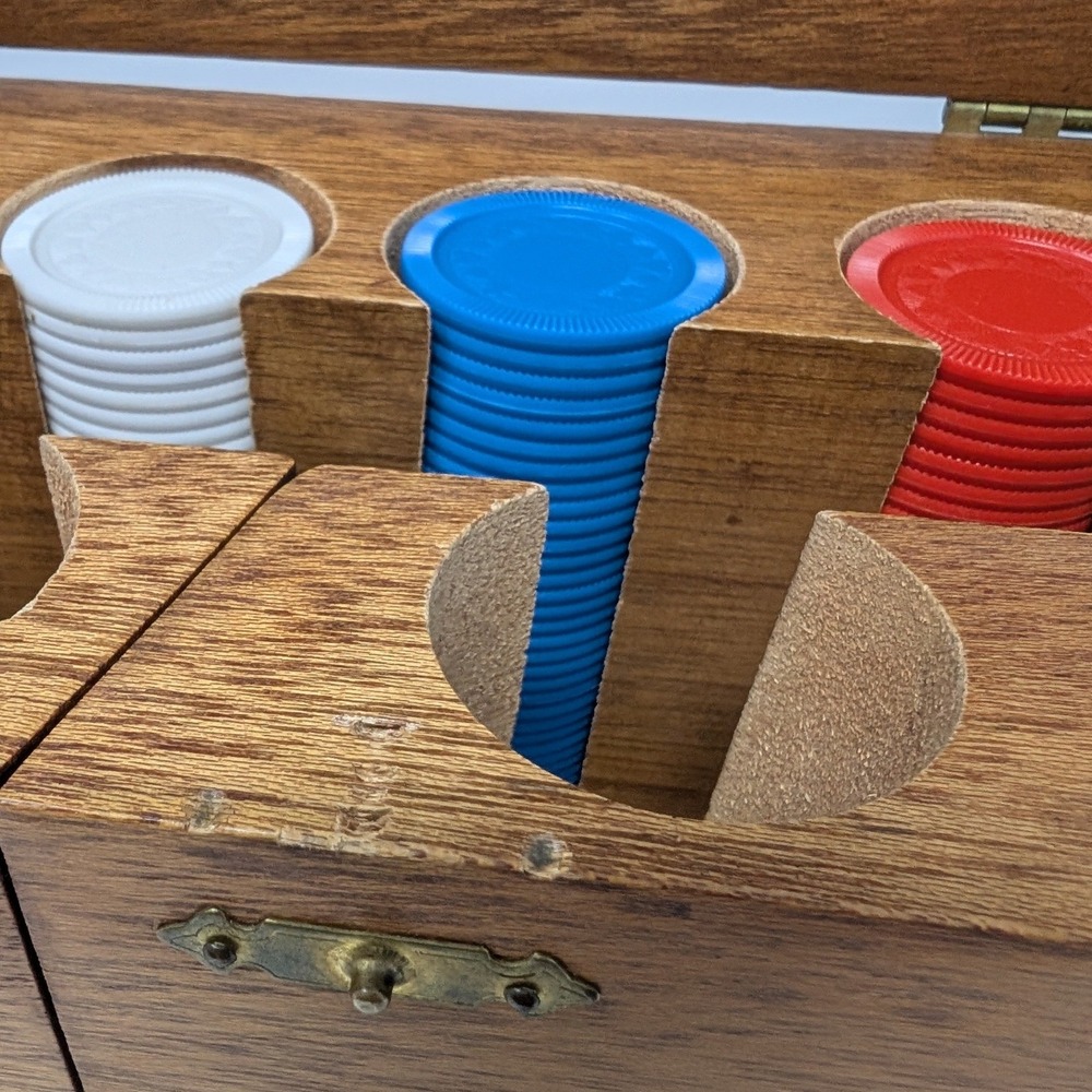 Vintage wooden poker chip carousel box w/ unique swing out chip holders gambling - Picture 14 of 16